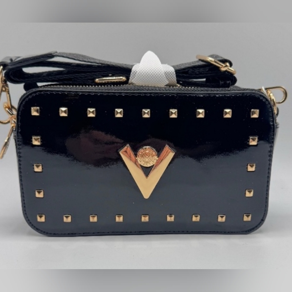 Valentino Orlandi Black and Gold Studded Women's Camera Bag